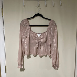 KIRIOUS Pink Striped Ruched Blouse Women's Size Large